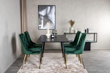 Silar Matgrupp Förlängningsbar 120 cm Rektangulär med 4 Velvet Deluxe stolar - Svart/Guld/Grön - Möbler - Bord & matgrupper - Matgrupper