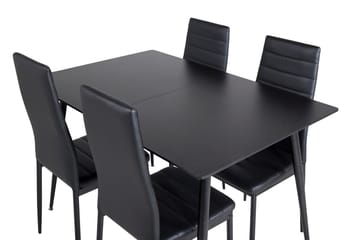 Silar Rektangulär Matgrupp 120-160 cm med 4 Slim Matstolar - svart - Möbler - Bord & matgrupper - Matgrupper