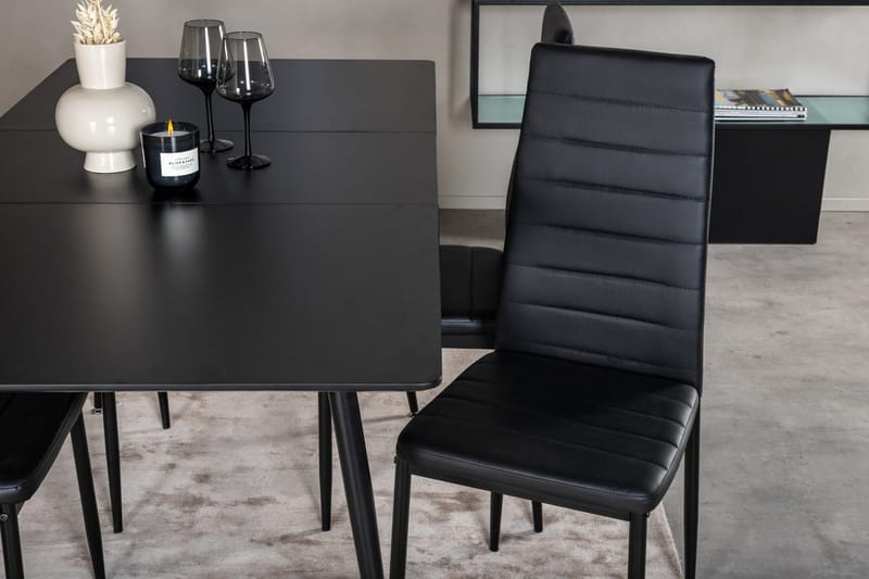 Silar Rektangulär Matgrupp 120-160 cm med 4 Slim Matstolar - svart - Möbler - Bord & matgrupper - Matgrupper