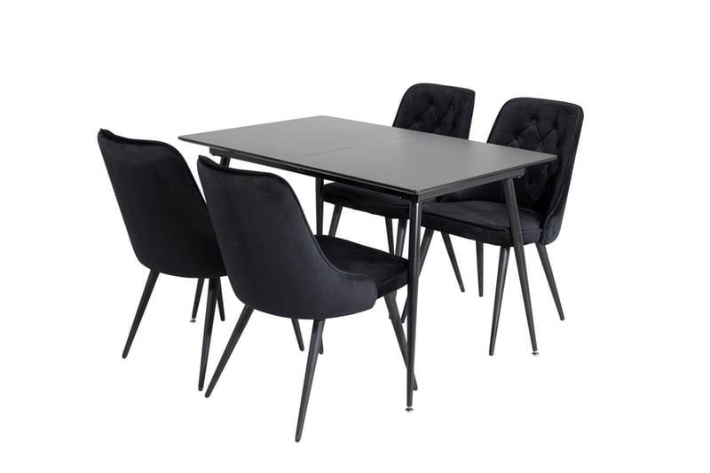 Silar Rektangulär Matgrupp 120-160 cm med 4 Velvet Deluxe Matstolar - svart - Möbler - Bord & matgrupper - Matgrupper
