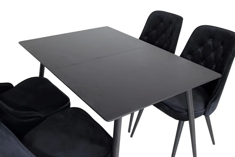 Silar Rektangulär Matgrupp 120-160 cm med 4 Velvet Deluxe Matstolar - svart - Möbler - Bord & matgrupper - Matgrupper