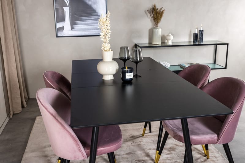 Silar Rektangulär Matgrupp 120-160 cm med 4 Velvet Matstolar - gammelrosa - Möbler - Bord & matgrupper - Matgrupper