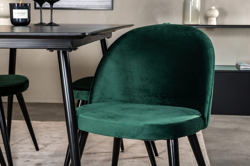 Silar Rektangulär Matgrupp 120-160 cm med 4 Velvet Matstolar - grön - Möbler - Bord & matgrupper - Matgrupper