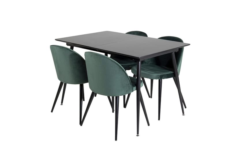 Silar Rektangulär Matgrupp 120-160 cm med 4 Velvet Matstolar - grön - Möbler - Bord & matgrupper - Matgrupper