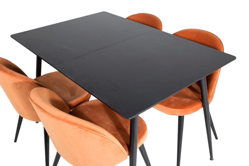Silar Rektangulär Matgrupp 120-160 cm med 4 Velvet Matstolar - rostig orange - Möbler - Bord & matgrupper - Matgrupper