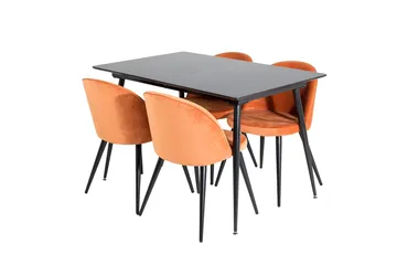 Silar Rektangulär Matgrupp 120-160 cm med 4 Velvet Matstolar - rostig orange - Möbler - Bord & matgrupper - Matgrupper