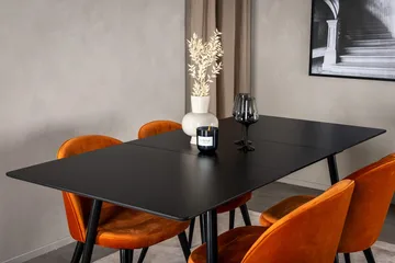 Silar Rektangulär Matgrupp 120-160 cm med 4 Velvet Matstolar - rostig orange - Möbler - Bord & matgrupper - Matgrupper