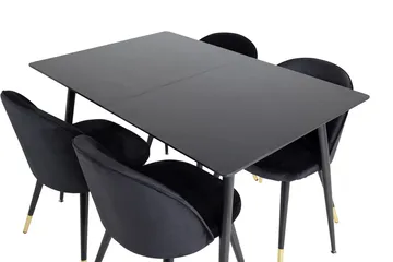 Silar Rektangulär Matgrupp 120-160 cm med 4 Velvet Matstolar - svart - Möbler - Bord & matgrupper - Matgrupper