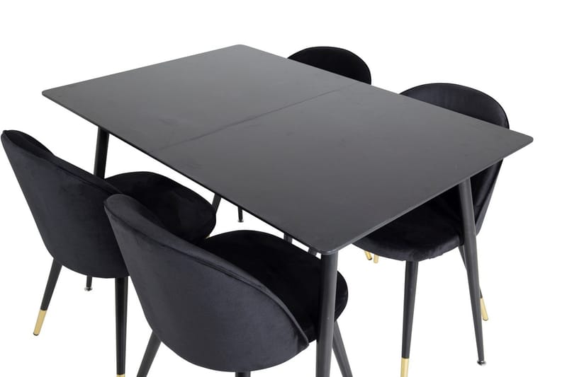 Silar Rektangulär Matgrupp 120-160 cm med 4 Velvet Matstolar - svart - Möbler - Bord & matgrupper - Matgrupper