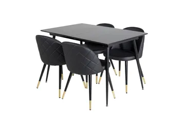 Silar Rektangulär Matgrupp 120-160 cm med 4 Velvet Matstolar - svart - Möbler - Bord & matgrupper - Matgrupper
