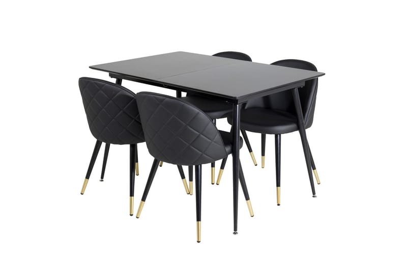Silar Rektangulär Matgrupp 120-160 cm med 4 Velvet Matstolar - svart - Möbler - Bord & matgrupper - Matgrupper