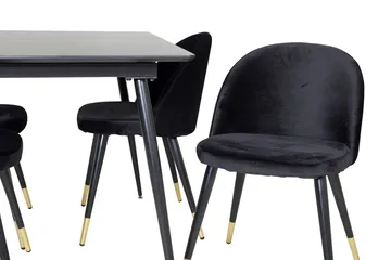 Silar Rektangulär Matgrupp 120-160 cm med 4 Velvet Matstolar - svart - Möbler - Bord & matgrupper - Matgrupper
