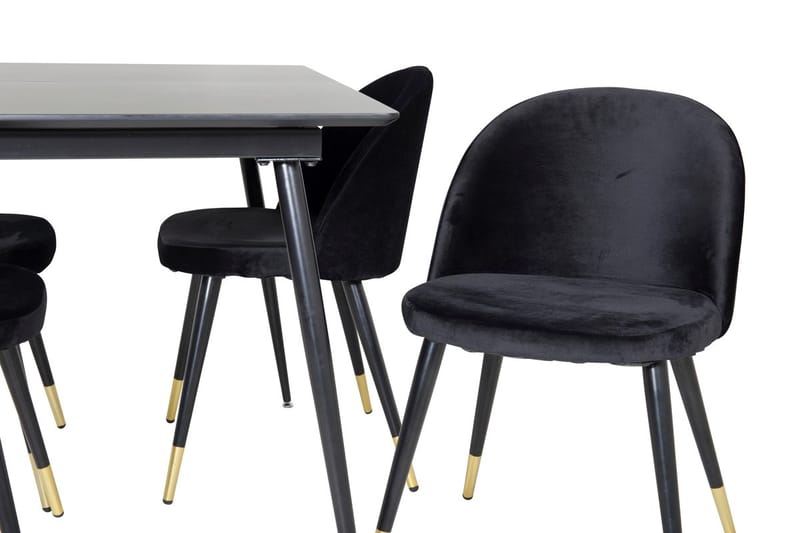 Silar Rektangulär Matgrupp 120-160 cm med 4 Velvet Matstolar - svart - Möbler - Bord & matgrupper - Matgrupper