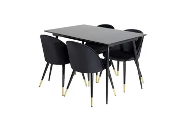 Silar Rektangulär Matgrupp 120-160 cm med 4 Velvet Matstolar - svart - Möbler - Bord & matgrupper - Matgrupper
