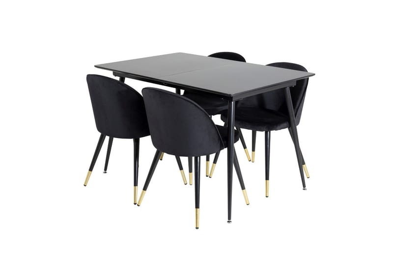 Silar Rektangulär Matgrupp 120-160 cm med 4 Velvet Matstolar - svart - Möbler - Bord & matgrupper - Matgrupper