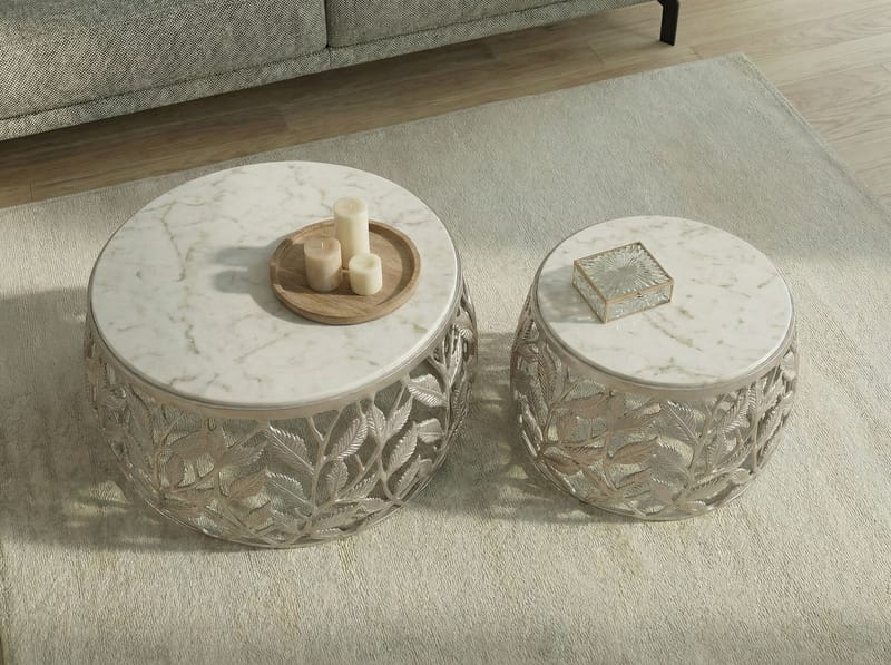 Silnor Satsbord 2 delar med marmorskiva - vit silver - Möbler - Bord & matgrupper - Soffbord