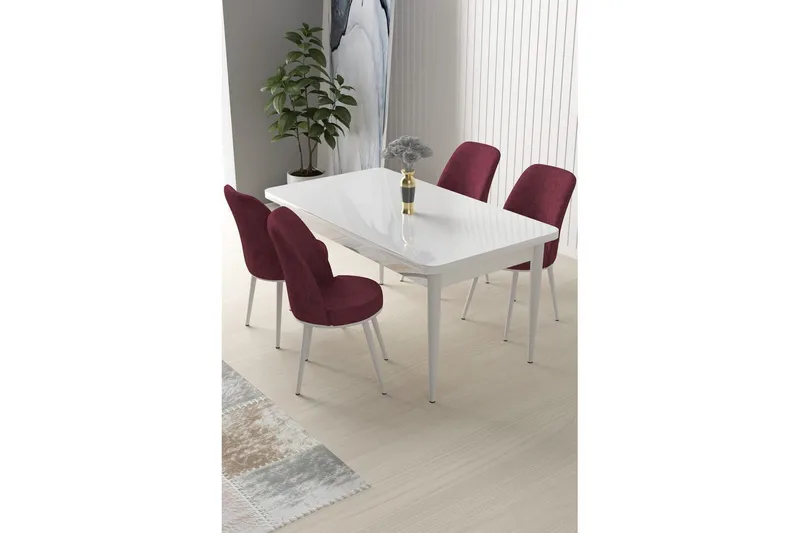 Sivaji Matgrupp 4-sits - Vit/Burgundy - Möbler - Bord & matgrupper - Matgrupper