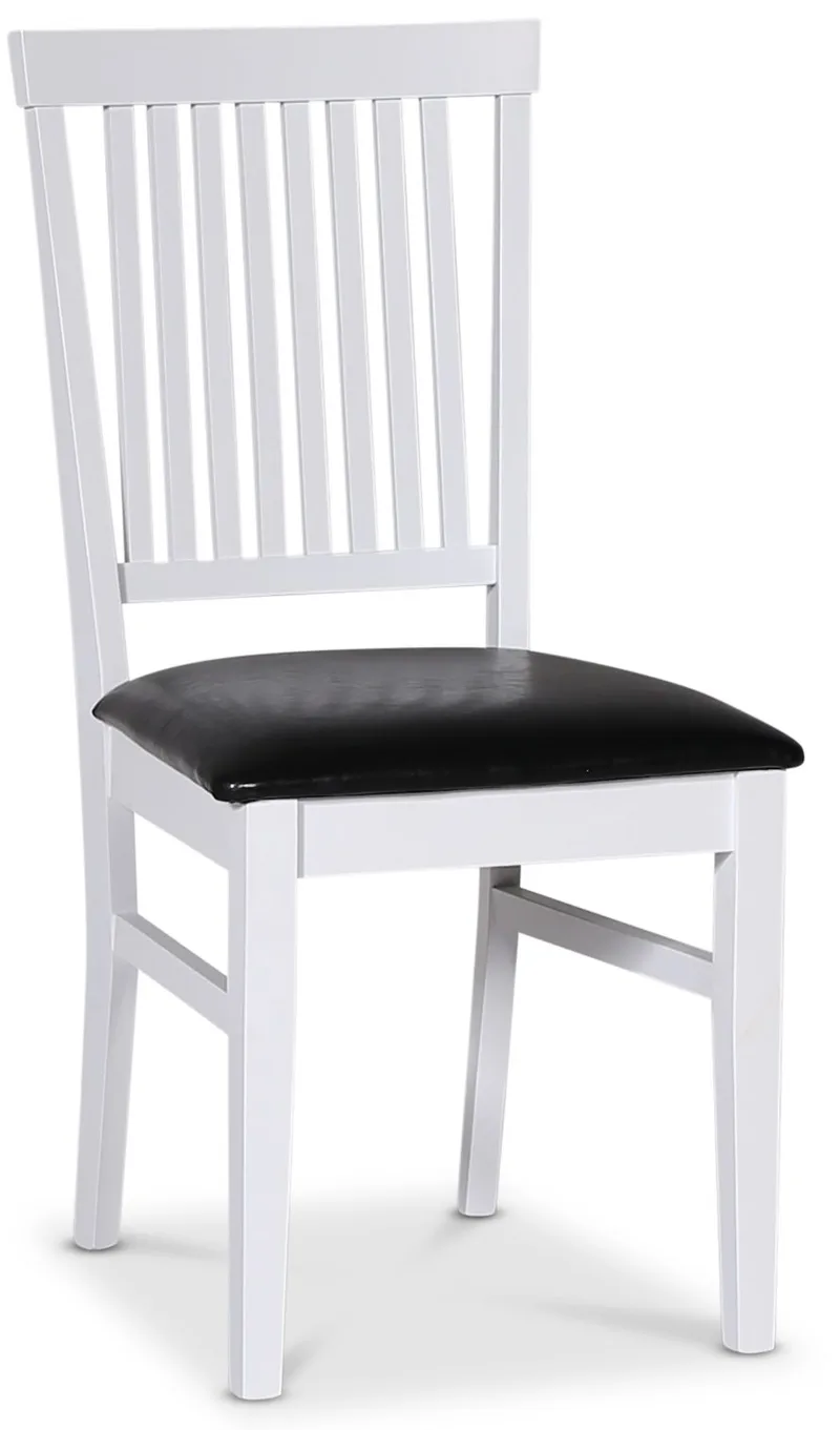 Skagen matgrupp; runt matbord Ø120 cm - Vit / brunoljad ek med 4 st Fårö stolar (Ribbor i ryggen) med svart PU-sits, Vit/Brunoljad ek med svart PU-sits