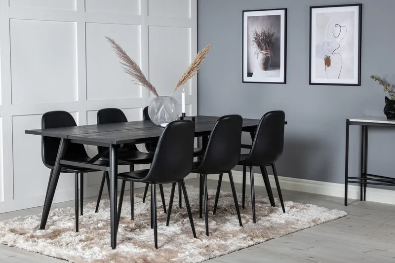 Sleek Matbord 195 cm Förlängningsbart med 6 Polar Köksstol