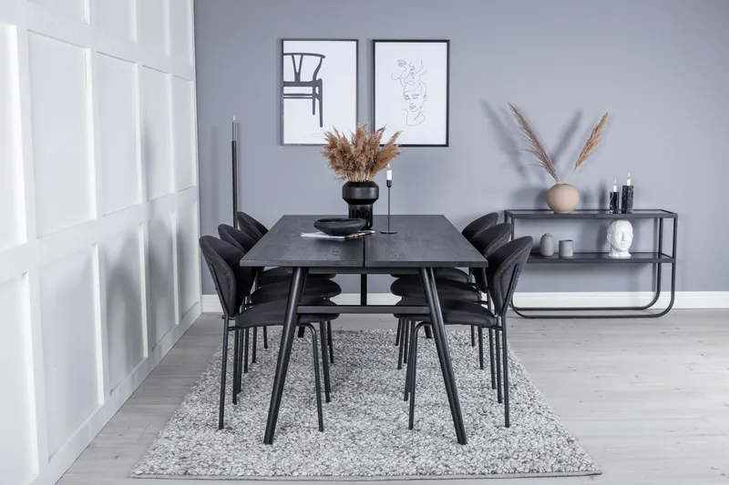 Sleek Matgrupp Förlängningsbar 195 cm Rektangulär med 6 Vault stolar, Svart