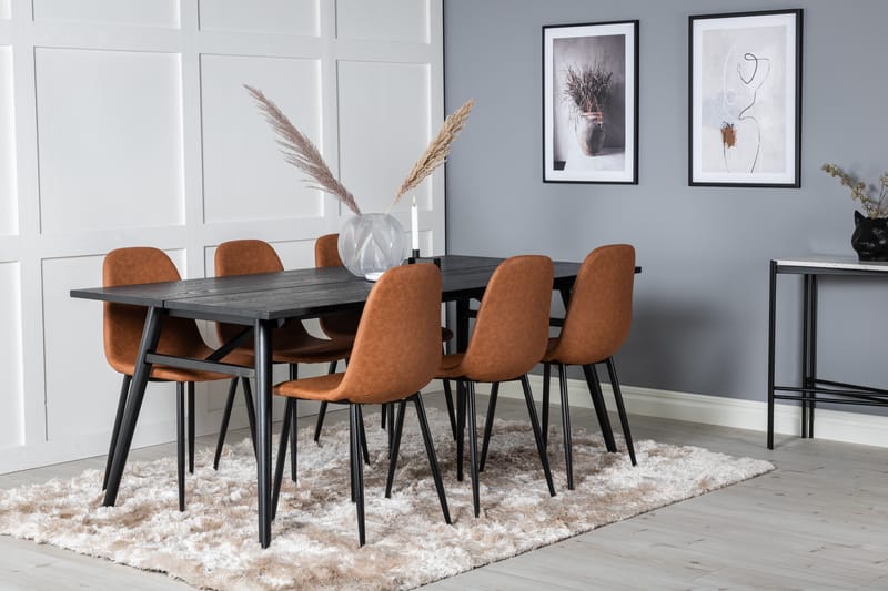 Sleek Matgrupp Förlängningsbar 195 cm Rektangulär med 6 Polar stolar - Möbler - Bord & matgrupper - Matgrupper