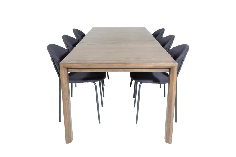 Slider Matgrupp Förlängningsbar 170 cm Rektangulär med 6 Vault stolar, Svart