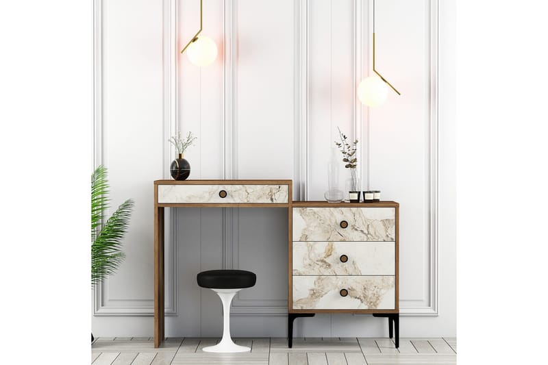 Ameias Sminkbord 124x84,7 cm Brun/Vit - Hanah Home - Möbler - Bord & matgrupper - Sminkbord & toalettbord