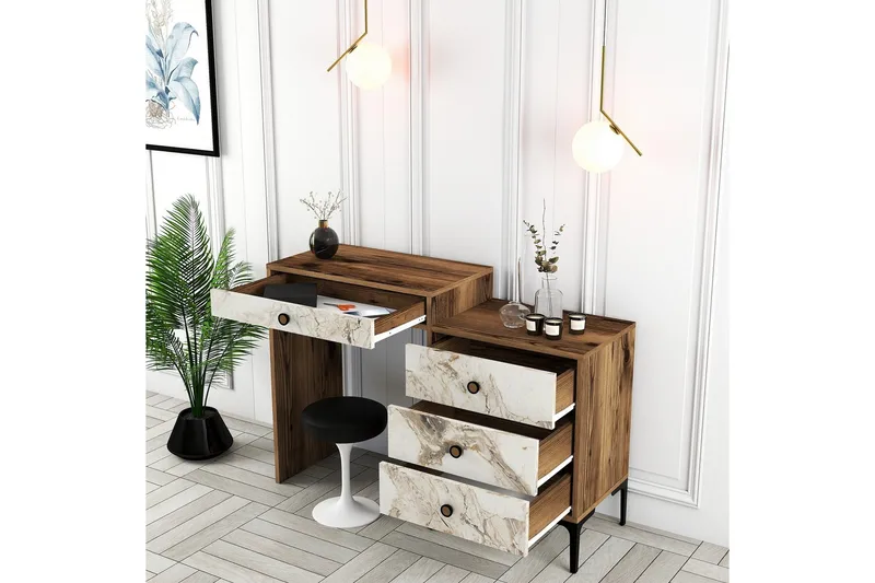 Ameias Sminkbord 124x84,7 cm Brun/Vit - Hanah Home - Möbler - Bord & matgrupper - Sminkbord & toalettbord