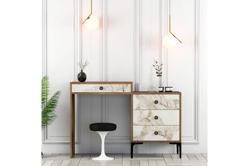 Ameias Sminkbord 124x84,7 cm Brun/Vit - Hanah Home - Möbler - Bord & matgrupper - Sminkbord & toalettbord