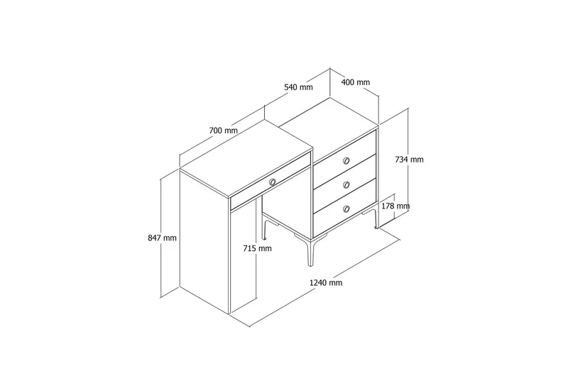 Ameias Sminkbord 124x84,7 cm Brun/Vit - Hanah Home - Möbler - Bord & matgrupper - Sminkbord & toalettbord