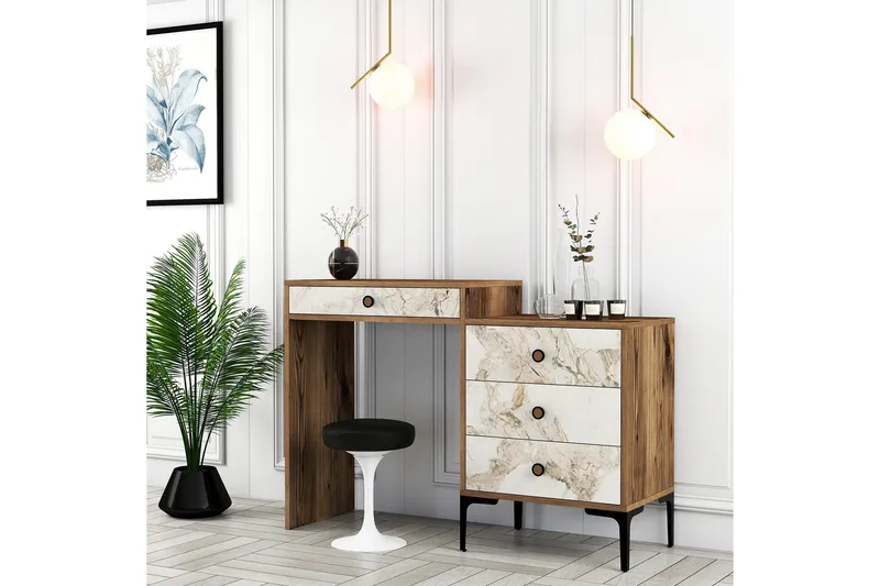 Ameias Sminkbord 124x84,7 cm Brun/Vit - Hanah Home - Möbler - Bord & matgrupper - Sminkbord & toalettbord