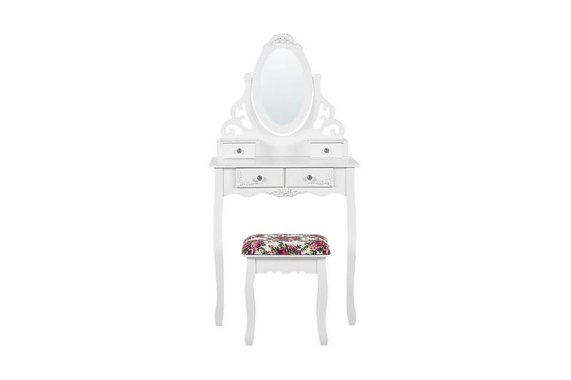 Amoura Toalettbord 70 cm Oval Spegel + Pall - Vit - Sminkbord med spegel - Sminkbord & toalettbord