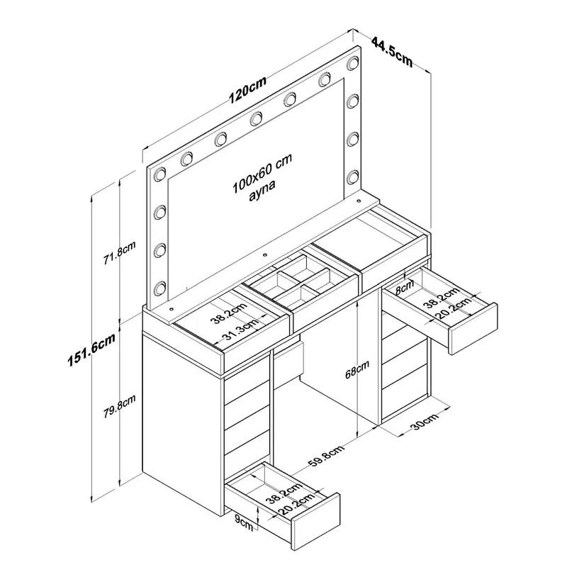 Bralen Sminkbord 120x79,8x44,5 cm - Vit - Möbler - Bord & matgrupper - Sminkbord & toalettbord