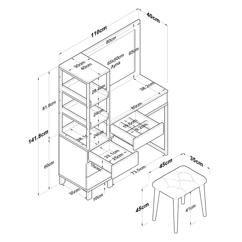 Bralen Sminkbord 120x79,8x44,5 cm - Vit - Möbler - Bord & matgrupper - Sminkbord & toalettbord