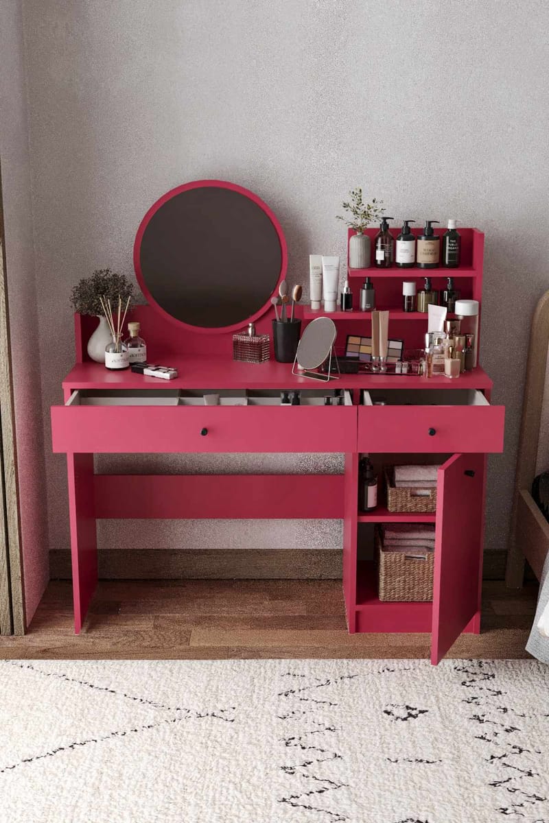 Fabrony Sminkbord med spegel 124 cm - Hallon - Möbler - Bord & matgrupper - Sminkbord & toalettbord - Sminkbord med spegel