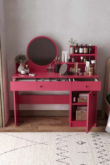 Fabrony Sminkbord med spegel 124 cm - Hallon - Möbler - Bord & matgrupper - Sminkbord & toalettbord