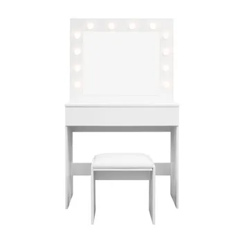 Glow Litet sminkbord 80 cm med spegel lådor och pall -  LED Belysning - Vit - Möbler - Bord & matgrupper - Sminkbord & toalettbord