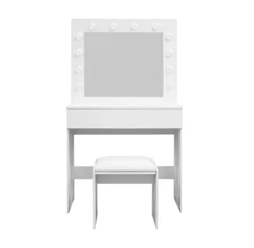 Glow Litet sminkbord 80 cm med spegel lådor och pall -  LED Belysning - Vit - Möbler - Bord & matgrupper - Sminkbord & toalettbord