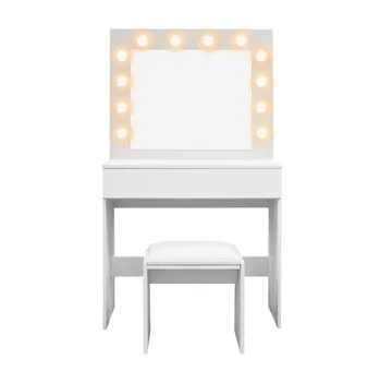 Glow Litet sminkbord 80 cm med spegel lådor och pall -  LED Belysning - Vit - Möbler - Bord & matgrupper - Sminkbord & toalettbord