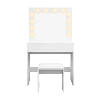 Glow Litet sminkbord 80 cm med spegel lådor och pall -  LED Belysning - Vit - Möbler - Bord & matgrupper - Sminkbord & toalettbord
