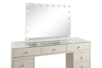 Glow Sminkbord 120 cm med Glasskiva Förvaring och Lådor samt Spegel 80 cm med Belysning - Beige - Möbler - Bord & matgrupper - Sminkbord & toalettbord