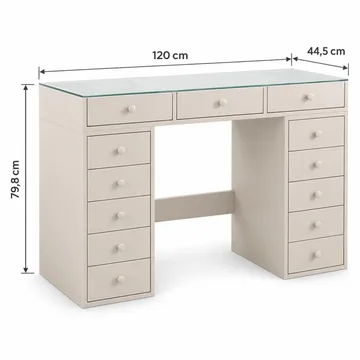 Glow Sminkbord 120 cm med Glasskiva Förvaring och Lådor samt Spegel 80 cm med Belysning - Beige - Möbler - Bord & matgrupper - Sminkbord & toalettbord