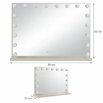 Glow Sminkbord 120 cm med Glasskiva Förvaring och Lådor samt Spegel 80 cm med Belysning - Beige - Möbler - Bord & matgrupper - Sminkbord & toalettbord