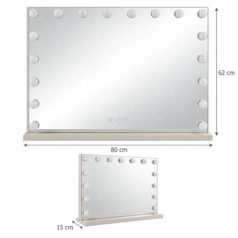 Glow Sminkbord 120 cm med Glasskiva Förvaring och Lådor samt Spegel 80 cm med Belysning - Beige - Möbler - Bord & matgrupper - Sminkbord & toalettbord