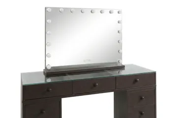 Glow Sminkbord 120 cm med Glasskiva Förvaring och Lådor samt Spegel 80 cm med Belysning - Brun - Möbler - Bord & matgrupper - Sminkbord & toalettbord