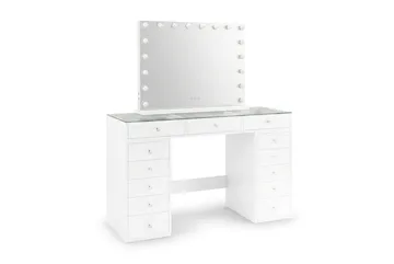 Glow Sminkbord 120 cm med Glasskiva Förvaring och Lådor samt Spegel 80 cm med Belysning - Vit - Möbler - Bord & matgrupper - Sminkbord & toalettbord
