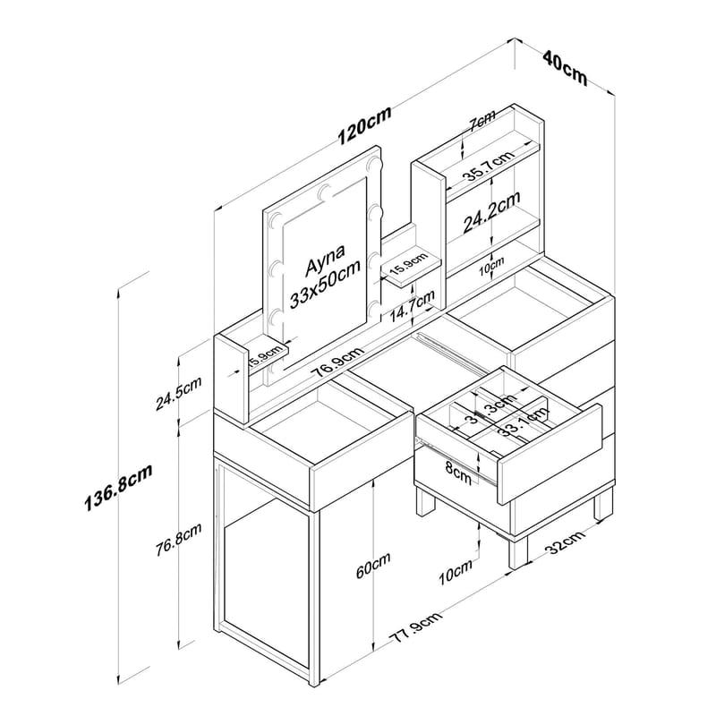 Jornes Sminkbord 120x136,8x40 cm - Vit - Möbler - Bord & matgrupper - Sminkbord & toalettbord