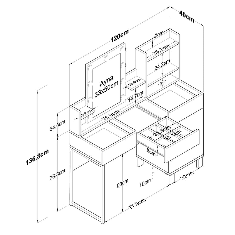 Jornes Sminkbord 120x136,8x40 cm - Vit - Möbler - Bord & matgrupper - Sminkbord & toalettbord