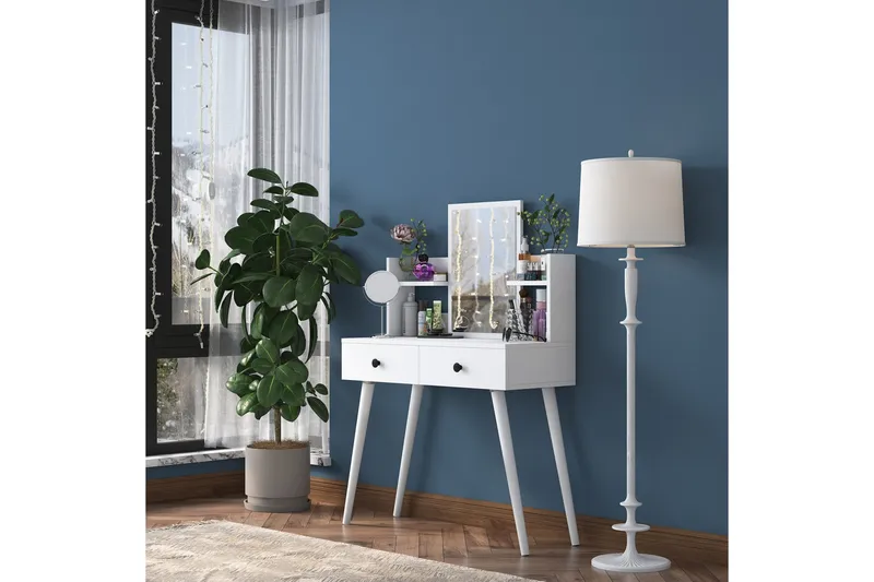 Junji Sminkbord 89,8x111,8 cm Vit - Hanah Home - Möbler - Bord & matgrupper - Sminkbord & toalettbord - Sminkbord med spegel