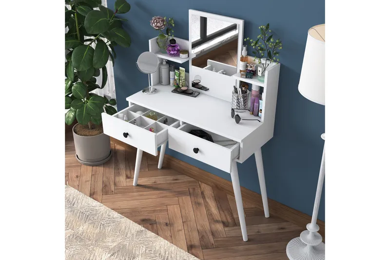 Junji Sminkbord 89,8x111,8 cm Vit - Hanah Home - Möbler - Bord & matgrupper - Sminkbord & toalettbord - Sminkbord med spegel